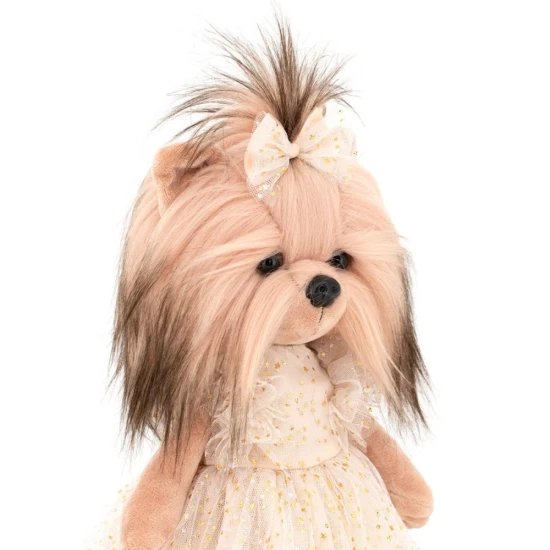 Plyšový pejsek yorkšírka Lucky Doggy Yoyo Starlight ve zlatých tylových šatech s mašličkou