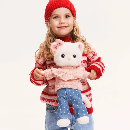 Lucky Kitty Plyšová kočička Sophie - Denim Hearts