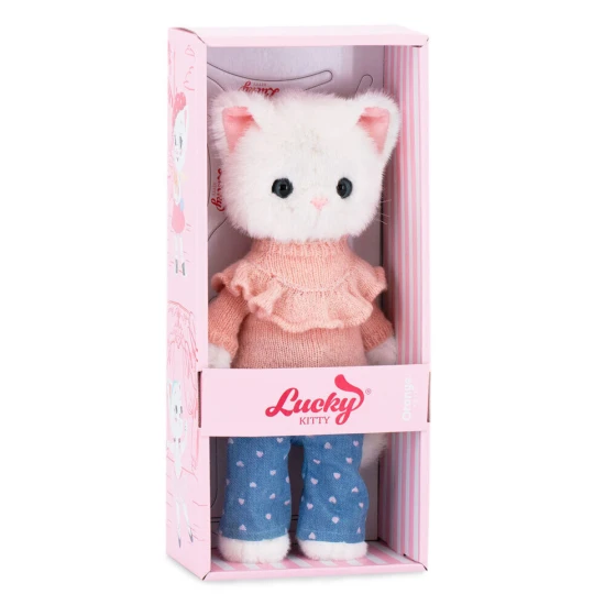 Lucky Kitty Plyšová kočička Sophie - Denim Hearts