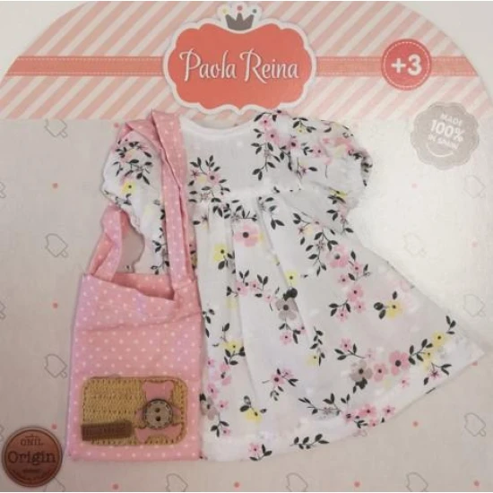 Paola Reina Šaty s kabelkou Krásné jarní šaty s květinovým vzorem vhodné na vycházku ale i na sváteční příležitosti. Dodají styl tvým panenkám značky Paola Reina.