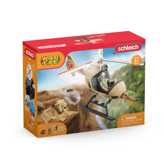 Schleich Schleich Záchranný vrtulník pro zvířata Strážce s helikoptérou zachraňuje hroší mládě před lvem