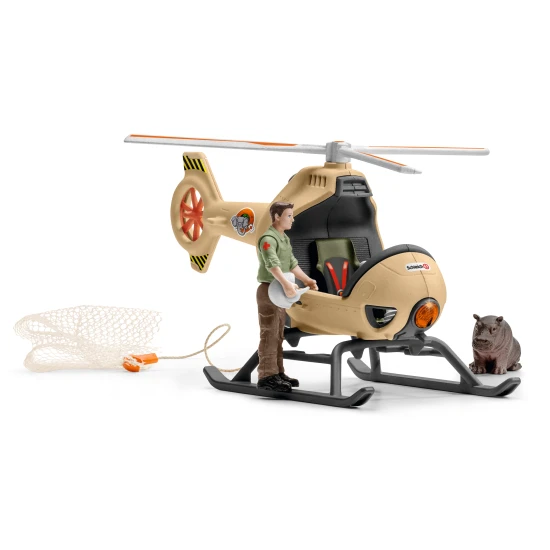 Schleich Schleich Záchranný vrtulník pro zvířata Strážce s helikoptérou zachraňuje hroší mládě před lvem