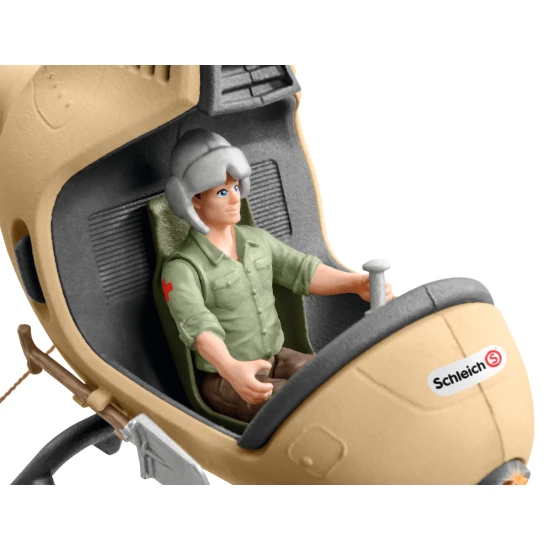Schleich Schleich Záchranný vrtulník pro zvířata Strážce s helikoptérou zachraňuje hroší mládě před lvem
