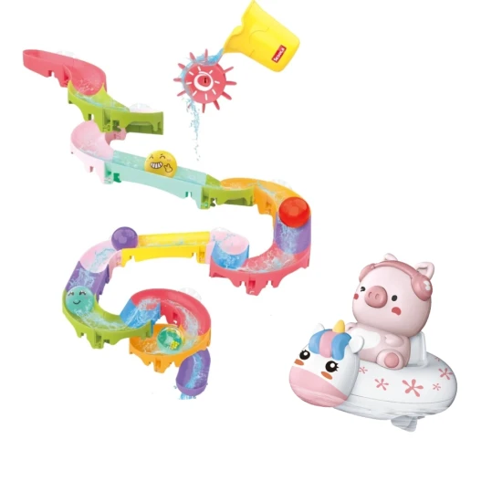 Set DIY skluzavka do vody 42 ks a Plovoucí hračka Prasátko