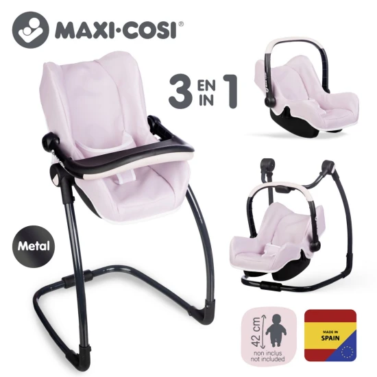 Autosedačka a židlička 3 v 1 Maxi Cosi pro panenky světle růžová Autosedačka a židlička 3 v 1 Maxi Cosi pro panenky světle růžová – Smoby SM240242