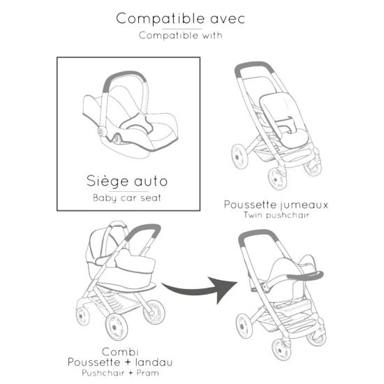 Autosedačka a židlička 3 v 1 Maxi Cosi pro panenky světle růžová Autosedačka a židlička 3 v 1 Maxi Cosi pro panenky světle růžová – Smoby SM240242