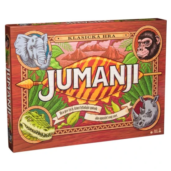 Hra Jumanji SK: Zábava s dekodérem, kartami nebezpečí a přesýpacími hodinami.