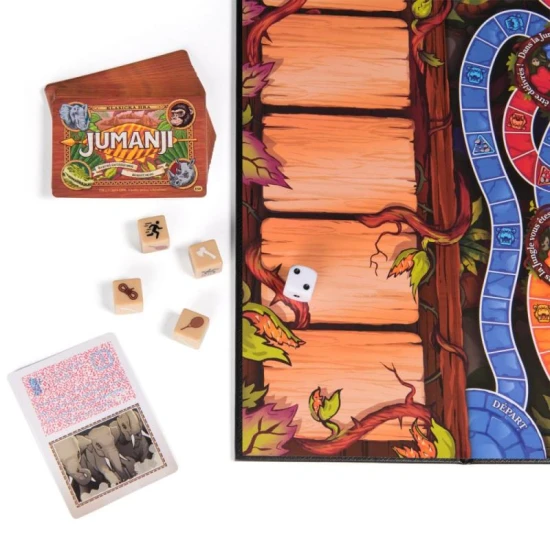 Hra Jumanji SK: Zábava s dekodérem, kartami nebezpečí a přesýpacími hodinami.