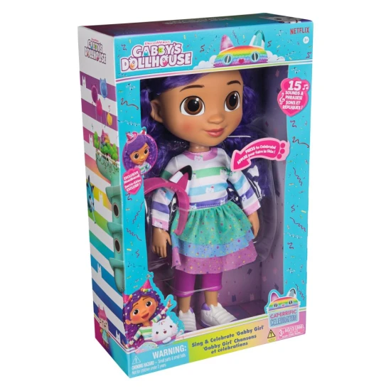 Gabby's Dollhouse – interaktivní panenka „Zpívej a oslavuj“ se zvuky Panenka Zpívej a oslavuj s oboustrannou kočičí čelenkou