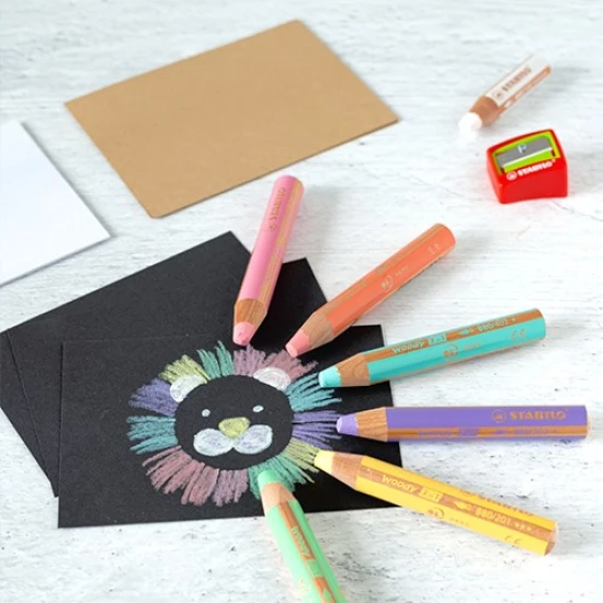 Stabilo Pastelky Woody pastelové a struhadlo 3in1 Multifinkční pastelky zaujmou svým pastelovým provedením. S pastelkami lze kreslit na různé povrchy.