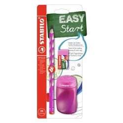 Školní set růžový pro praváky s ořezávátkem a gumou STABILO EASYgraph