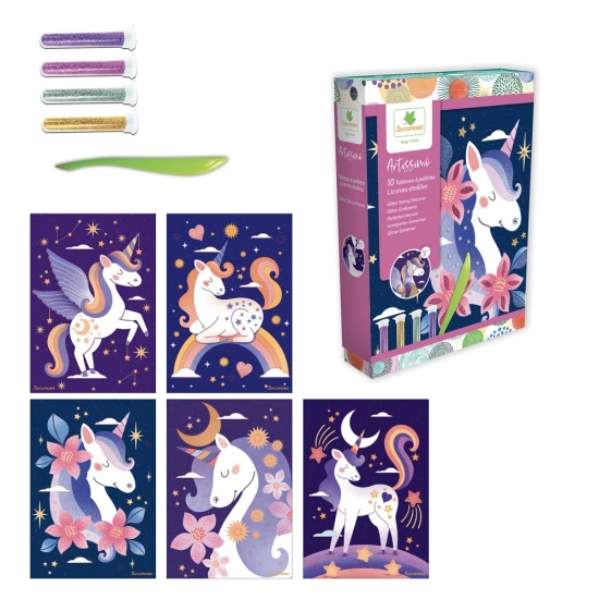 Tvoření s třpytivým pískem Jednorožci v noci – kreativní sada pro děti s třpytkami