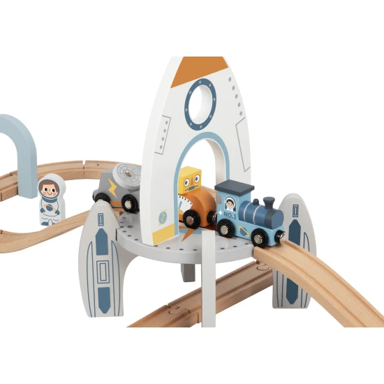 Vláčková dráha Vesmír s astronauty, ufem a vesmírnou raketou.