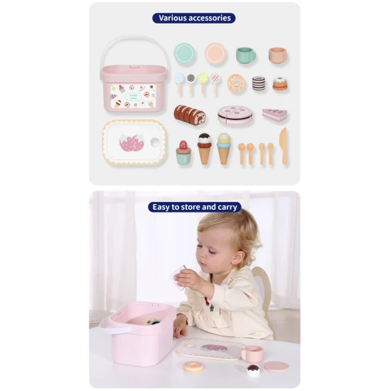 dřevěný čajový set zákusky