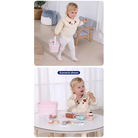 dřevěný čajový set zákusky