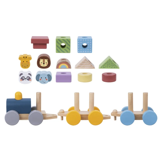 Tooky Toy Dřevěný vláček Zvířátka Dřevěný skládací vláček