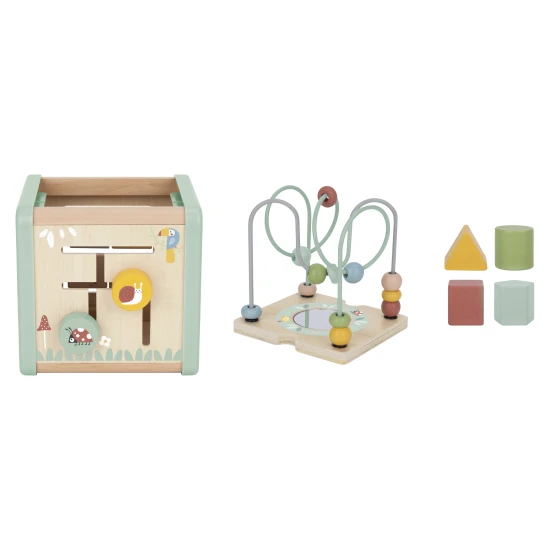 Dřevěná motorická kostka s aktivitami Louka Tooky Toy