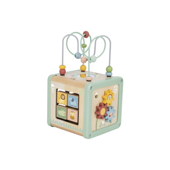 Dřevěná motorická kostka s aktivitami Louka Tooky Toy