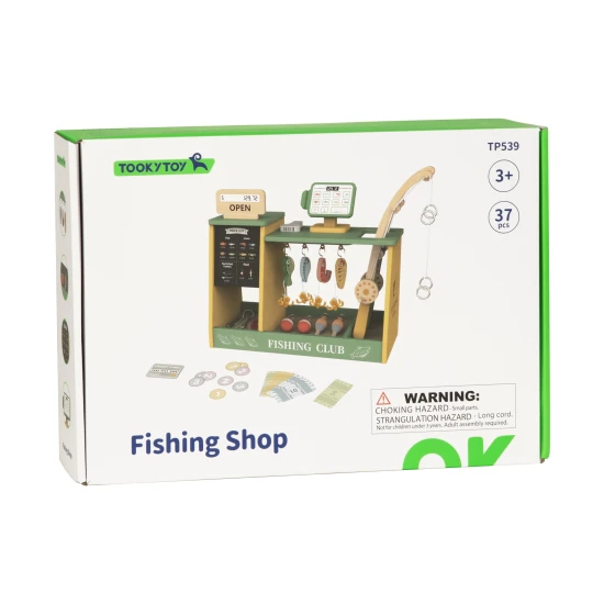 Obchod Rybářské potřeby Tooky Toy – dřevěná sada s udicí, rybami a doplňky pro děti