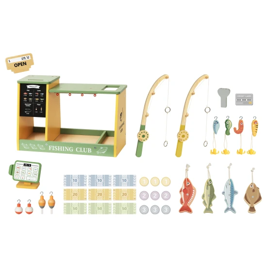 Obchod Rybářské potřeby Tooky Toy – dřevěná sada s udicí, rybami a doplňky pro děti