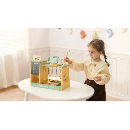 Obchod Rybářské potřeby Tooky Toy – dřevěná sada s udicí, rybami a doplňky pro děti