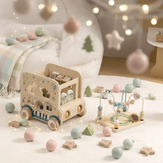 Dřevěná vkládačka Safari s labyrintem Tooky Toy – vzdělávací hračka se zvířátky, korálky a kolečky