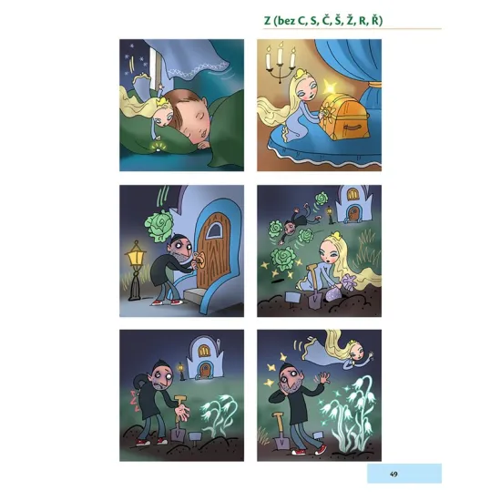 Barevná knížka plná logopedických pohádek s ilustracemi pro procvičování sykavek u dětí