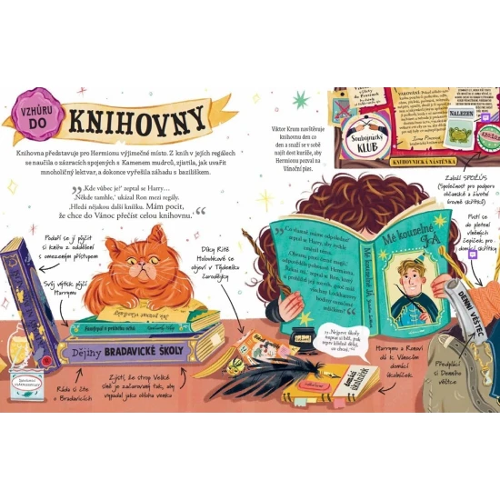 Ilustrace Hermiony Grangerové v Potterovském průvodci, zachycující její intelekt a odvahu.