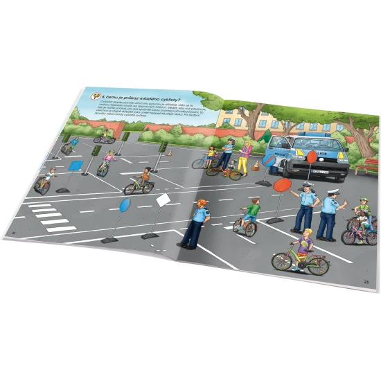 Samolepkový sešit pro děti - Policie: Jak? Proč? Co? – barevná obálka a samolepky s policajty, auty a scénami z každodenního života policie