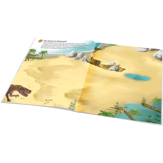 Samolepkový sešit pro děti – Dinosauři: Jak? Proč? Co? – barevná obálka s dinosaury, sopkami a 300+ samolepkami pro dotváření scén a úkolů