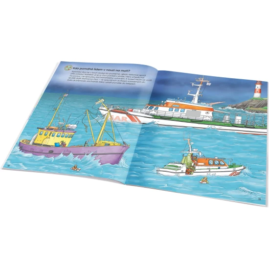 Ella a Max Můj první samolepkový sešit Zásahová vozidla Samolepkový sešit pro děti – Zásahová vozidla: Jak? Proč? Co? – obálka s hasičským autem, policejním vozidlem a sanitkou, 300+ samolepek