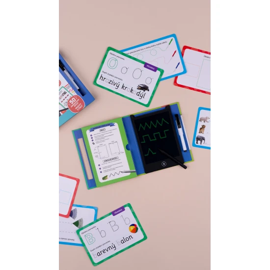 Ella a Max Kouzelný tablet & stíratelné karty – První PÍSANKA Set Kouzelný tablet a 25 stíratelných karet – edukativní pomůcka pro první psaní a poznávání písmenek
