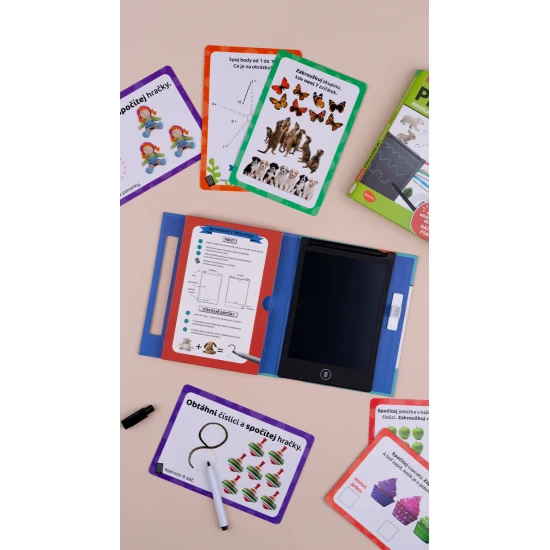 Ella a Max Kouzelný tablet & stíratelné karty – První POČÍTÁNÍ Set Kouzelný tablet a 25 stíratelných karet – edukativní pomůcka pro děti na učení čísel a počítání.