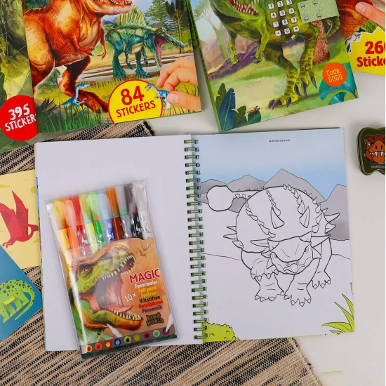 Omalovánka se samolepkami Dino World