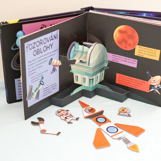 Interaktivní a zábavná kniha s úžasnými pop-up obrázky je ideální pro malé zvědavce, kteří se chtějí dozvědět mnoho zajímavého a poučného o vesmíru a planetách.