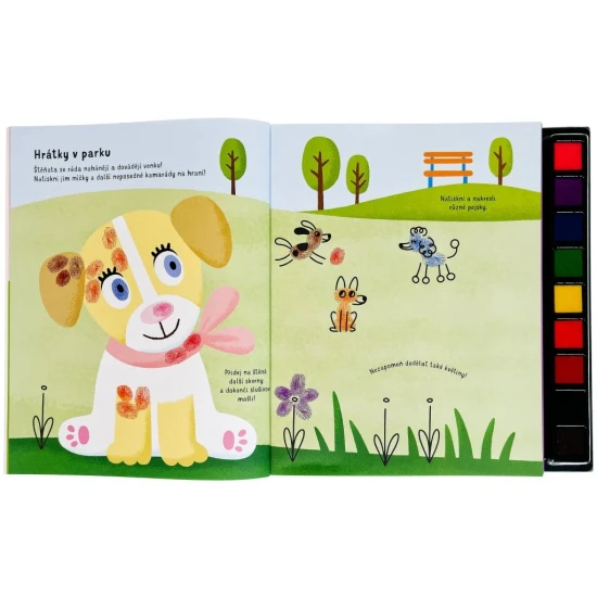 Otisky prstíku: Tvoř mláďata jako štěňata, kuřátka a želvičky s barevnými otisky.