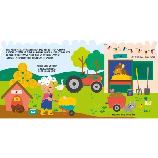 Připojte se k ovečce a kamarádům a zažijte den na farmě plný her a barevných samolepek.