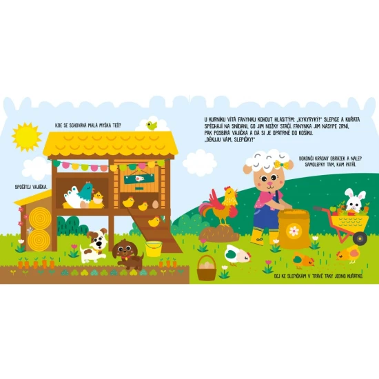 Připojte se k ovečce a kamarádům a zažijte den na farmě plný her a barevných samolepek.