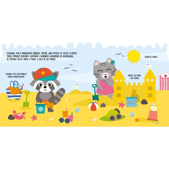 Připojte se k mývalovi a kamarádům při výletu na pláž a zažijte den plný her a barevných samolepek.