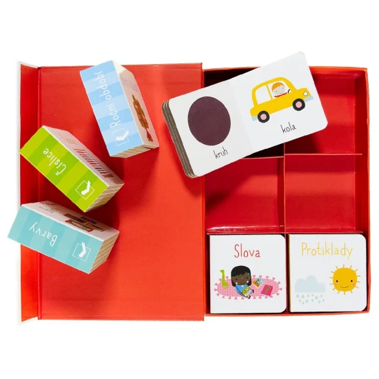Tato sada obsahuje šest malých roztomilých leporel. Dítě se zábavnou formou naučí barvy, roční období, tvary, protiklady a další slůvka!