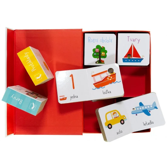 Tato sada obsahuje šest malých roztomilých leporel. Dítě se zábavnou formou naučí barvy, roční období, tvary, protiklady a další slůvka!