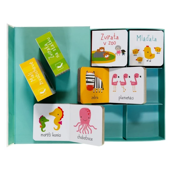 Zvířátka ze statku, v divočině, v moři, ze zoo, mláďátka i ta nejmenší zvířátka. Dítě se zábavnou formou naučí rozeznávat šedesát zvířátek!