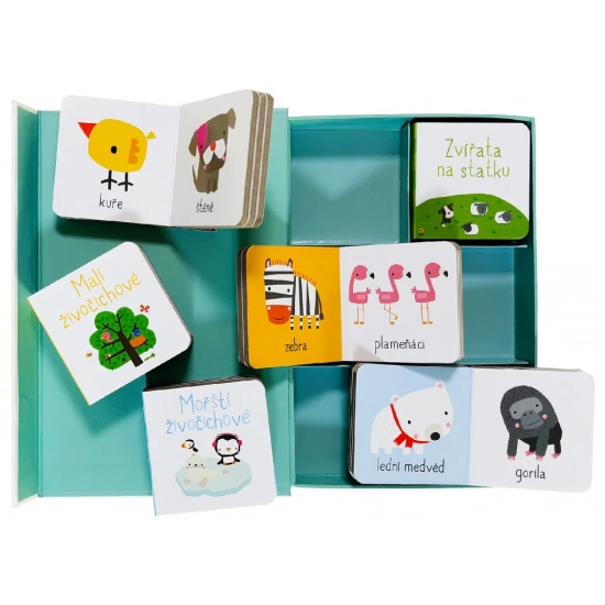 Zvířátka ze statku, v divočině, v moři, ze zoo, mláďátka i ta nejmenší zvířátka. Dítě se zábavnou formou naučí rozeznávat šedesát zvířátek!