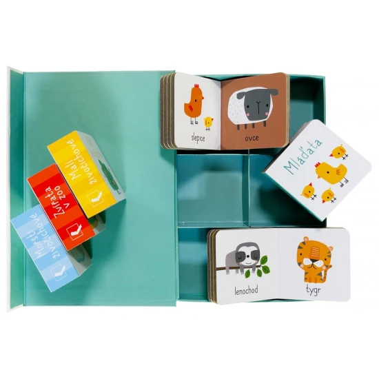 Zvířátka ze statku, v divočině, v moři, ze zoo, mláďátka i ta nejmenší zvířátka. Dítě se zábavnou formou naučí rozeznávat šedesát zvířátek!