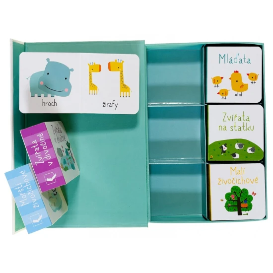 Zvířátka ze statku, v divočině, v moři, ze zoo, mláďátka i ta nejmenší zvířátka. Dítě se zábavnou formou naučí rozeznávat šedesát zvířátek!