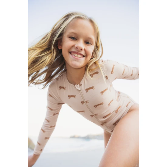 Plavky s dlouhým rukávem s UPF 50+ Brown Leopard