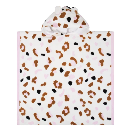 Dětské plážové pončo s kapucí 65 x 65 cm Leopard béžový