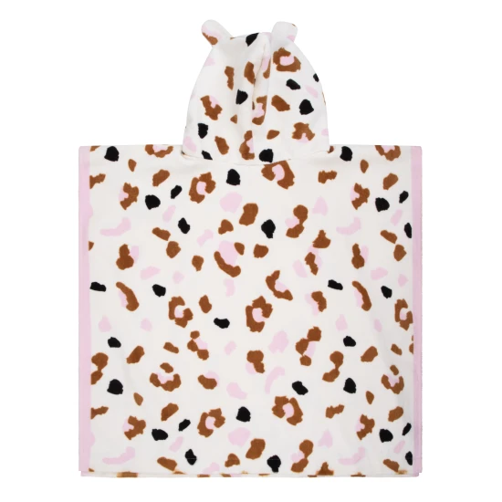 Dětské plážové pončo s kapucí 65 x 65 cm Leopard béžový