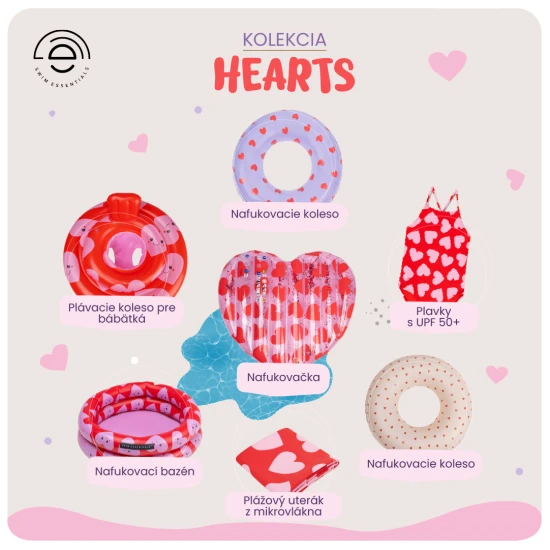 Swim Essentials Nafukovací kruh Srdíčka 50 cm Dětsky nafukovací kruh Swim Essentials s motivem srdíček – průměr 50 cm