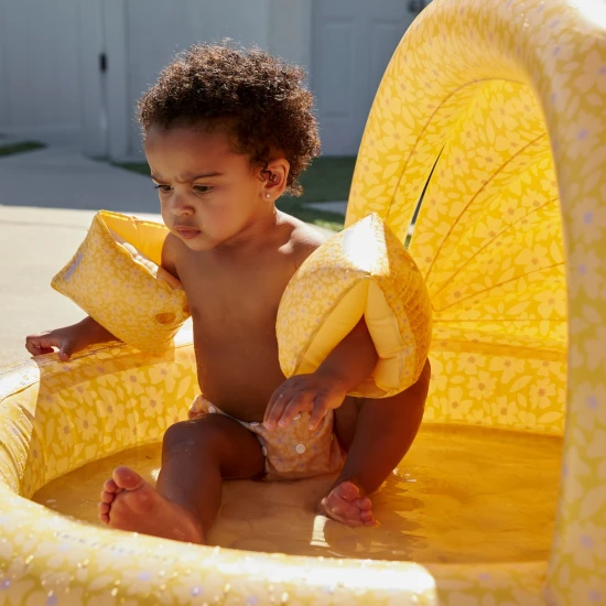 Dětský nafukovací bazén se stříškou Florish yellow – žlutý bazén s květinovým vzorem.